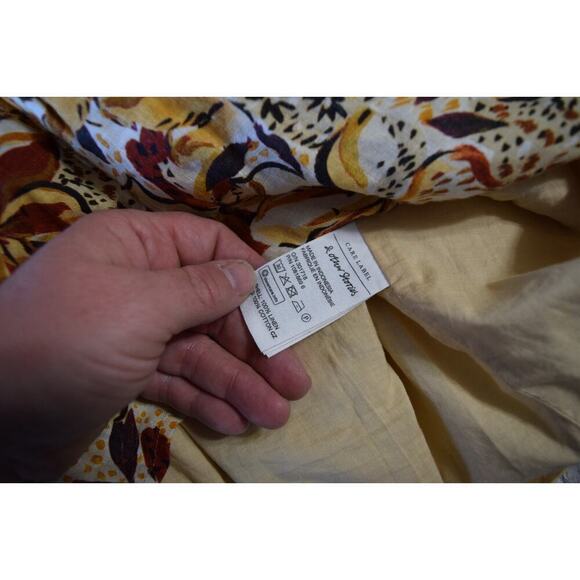 & Other Stories Baby Doll Dress M Linen Short Neutral Floral Long Sleeve Square - Picture 5 of 6